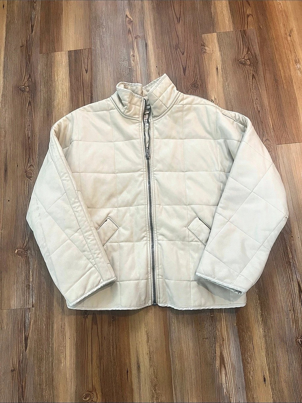 We The Free Dolman Quilted Vegan Leather Jacket in Cream